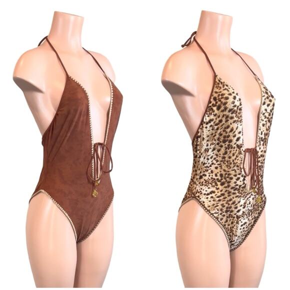 NWOT Luli Fama CUIDADO AL DORSO Reversible Animal Print Suede Look DEEP V $198 - Picture 11 of 14